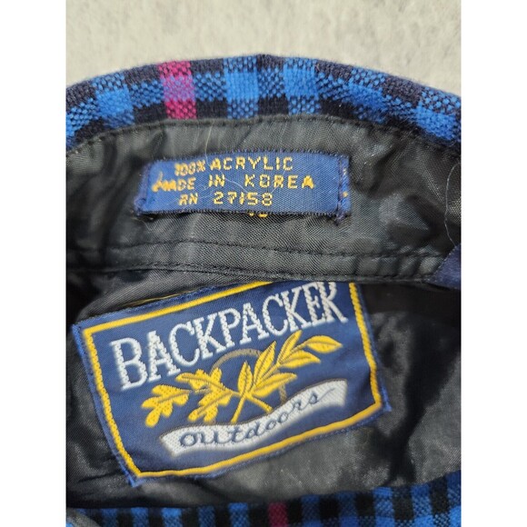 Vintage Backpacker‎ Shirt Mens XL Black Blue Plaid Flannel 90s Grunge Skater - Picture 8 of 15